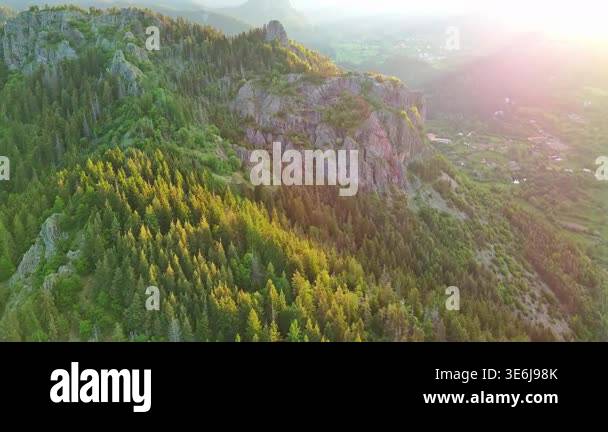 High rocky wild mountain range of Rhodope Mountains covered with green ...