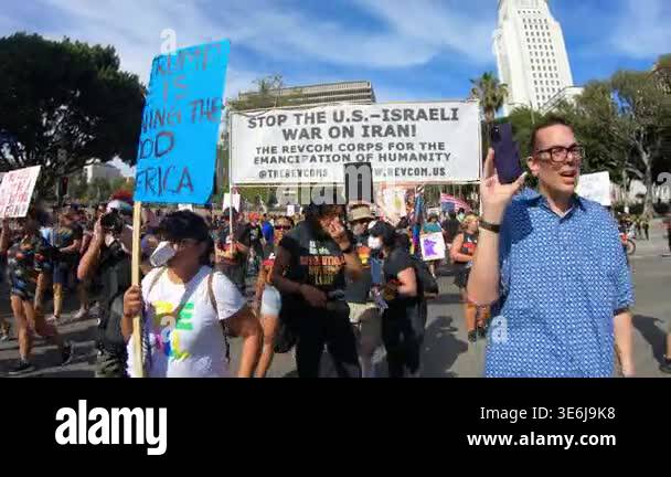 Los Angeles, California, USA, March 28, 2026: Protesters hold signs ...