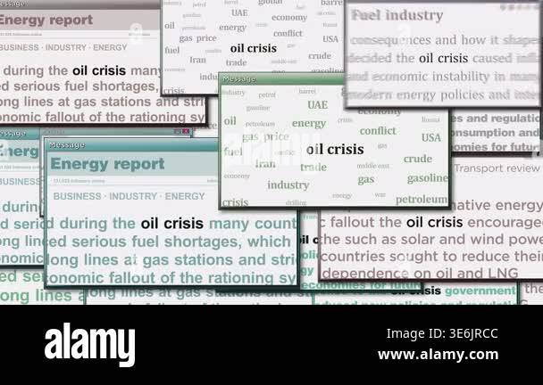 Oil crisis pop up windows on computer screen. Abstract concept of news ...