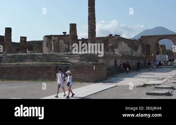 Pompei - Campania - Italy - 08-26-2025: A right to left pan across the ...