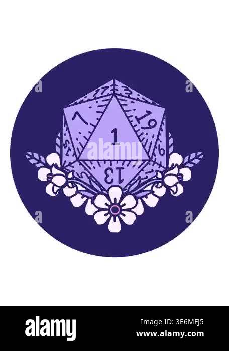 shivering motion animation of natural one dice roll with floral ...