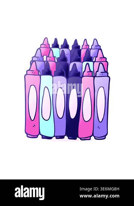 vibrating motion animation of freehand drawn cartoon crayons Stock ...