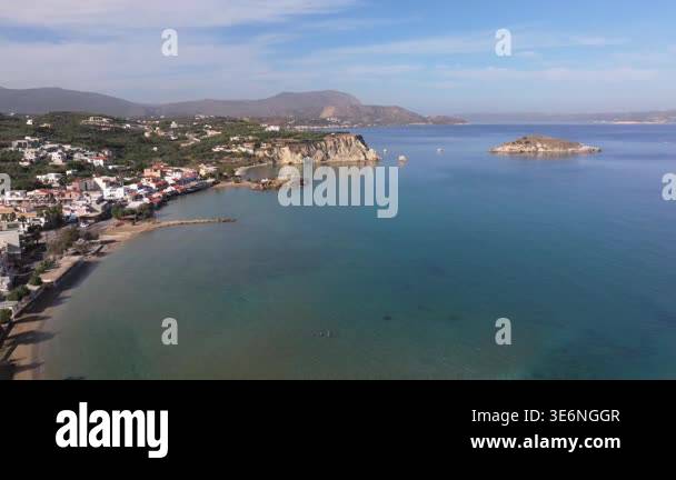 Aerial drone shot.View of famous beach in the summer, Crete, Greece ...
