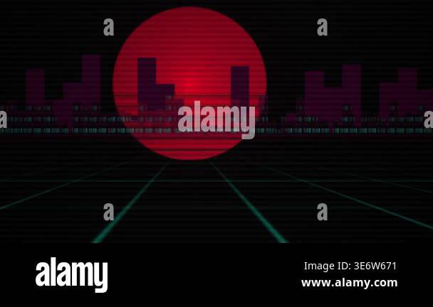 A futuristic city skyline at sunset with neon lights Stock Video ...