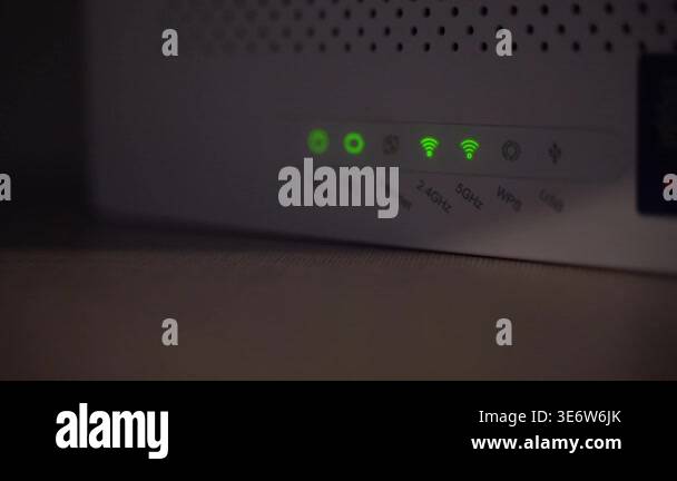 WiFi Router with Green LED Indicators Showing Active Connection. High ...