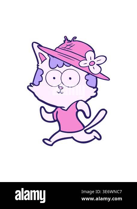 bobbing motion animation of happy cartoon cat jogging in hat Stock ...