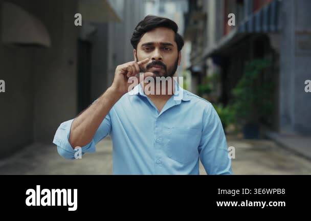Portrait of bearded Indian man gesturing the phrase Say no to plastic ...