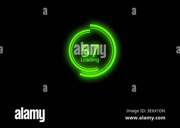 Green neon loading circle animation 68 percent progress bar hud ...