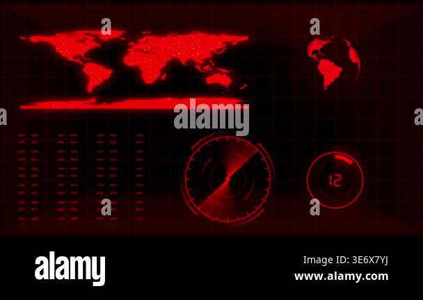 Global surveillance radar screen red alert world map futuristic ...
