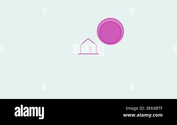 Animated pink linear house symbol gradually drawn on clean background ...