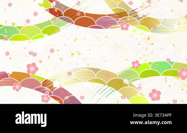 Elegant Japanese Style Background with Wave Patterns and Plum Blossoms ...