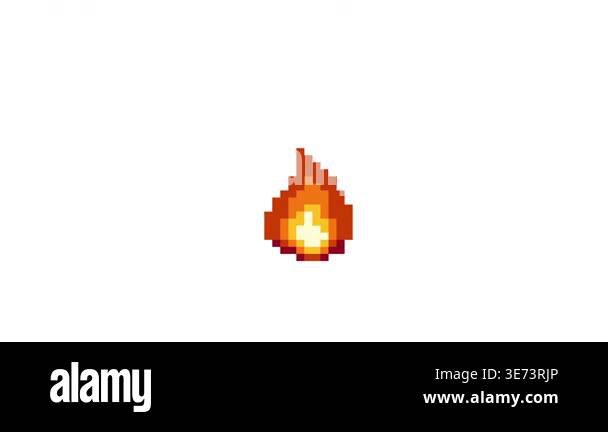 Seamless looping pixel fire animation isolated on white background ...