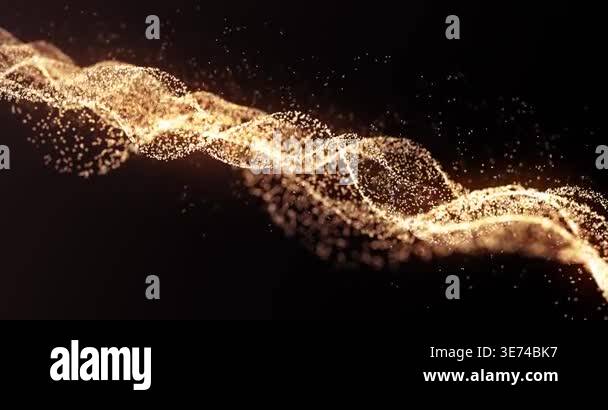 Abstract Golden Particle Wave on Black Background Slow 3D Data Flow ...
