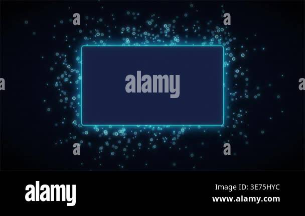 Futuristic Blue Neon Frame with Glowing Dots and Particles on Dark ...