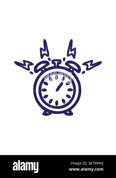 power up animation of line drawing cartoon of a ringing alarm clock ...