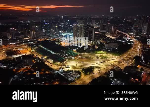 Johor Bahru, Johor, Malaysia - Oct 28 2025: Top down view night aerial ...