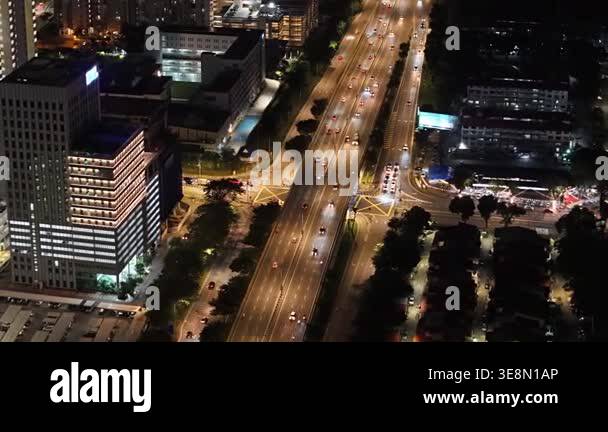 George Town, Penang, Malaysia - Dec 30 2025: Aerial view night drone ...