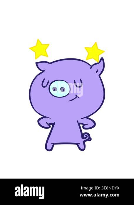 spinning stars animation of simple cartoon pig Stock Video Footage - Alamy