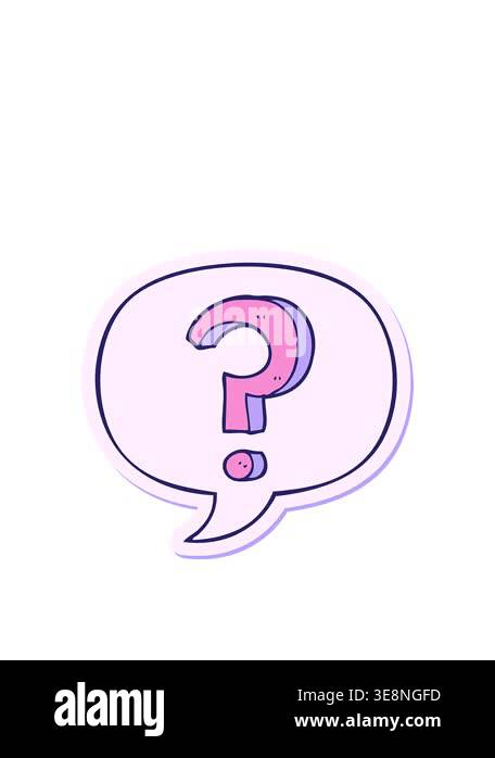 stretching up animation of cartoon question mark with speech bubble ...