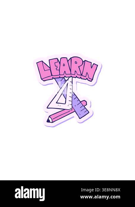 starburst effect animation of sticker of a cartoon pencil and ruler ...