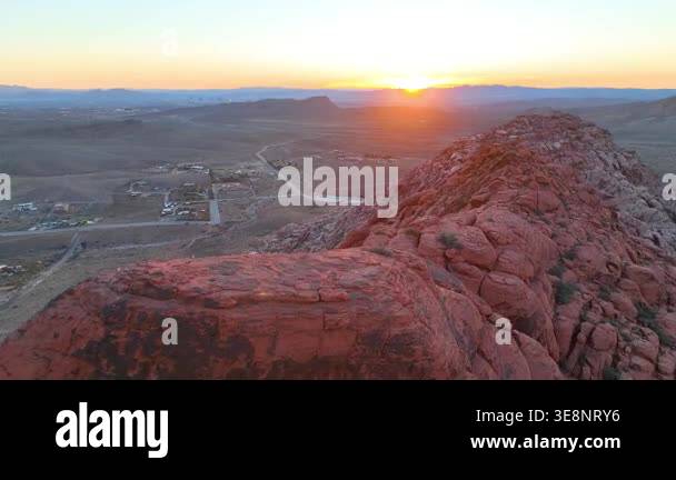 Aerial fly through over dramatic Red Rock ridge near Las Vegas Nevada ...