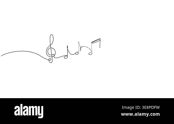 animated continuous line drawing of musical notes and treble clef ...
