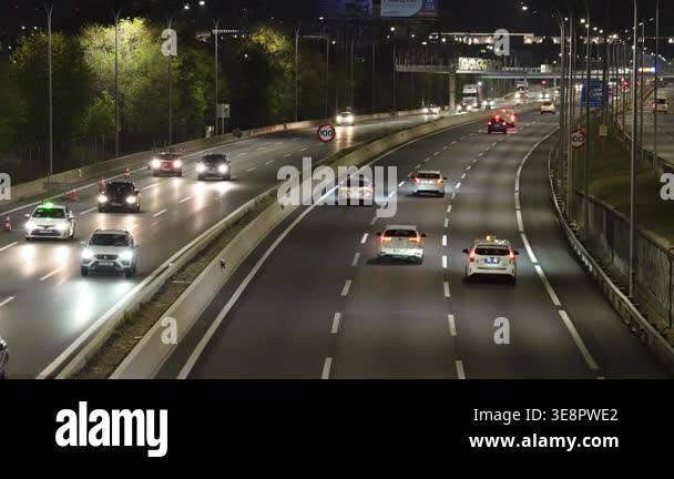 MADRID, SPAIN - JANUARY 13, 2026: Wide multi lane urban highway at ...