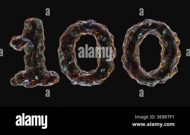 Colorful glittery number 100 shaped from textured material on a black ...