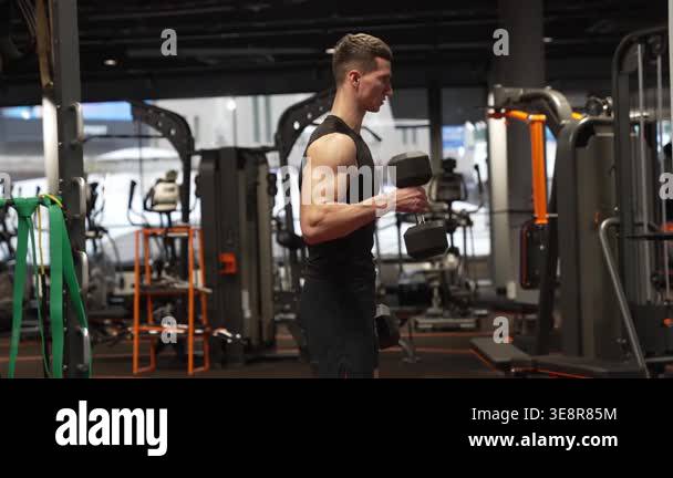 Healthy lifestyle. Gym arm training. Strong triceps. Man exercising ...