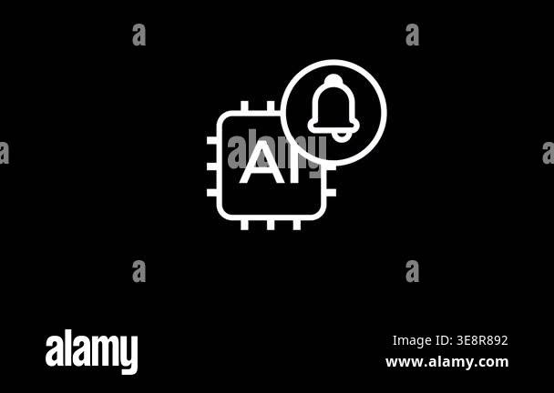 An artificial intelligence chip icon combined with a bell notification ...
