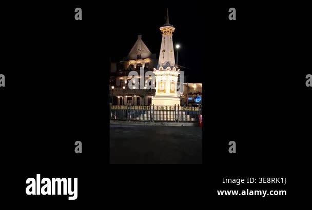 Nighttime view of the iconic Tugu Yogyakarta monument illuminated at ...