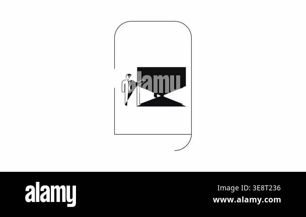 A minimalist line drawing animation showing a person viewing art in a ...