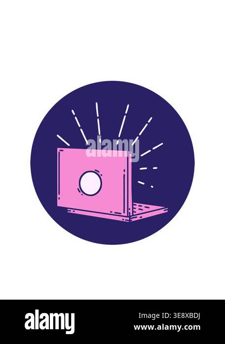blinking radial lines animation of icon of a tattoo style laptop ...