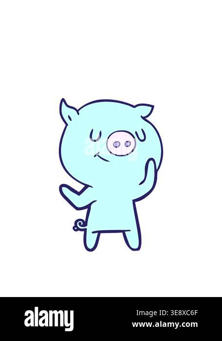 stretching up animation of happy cartoon simple pig drawing Stock Video ...