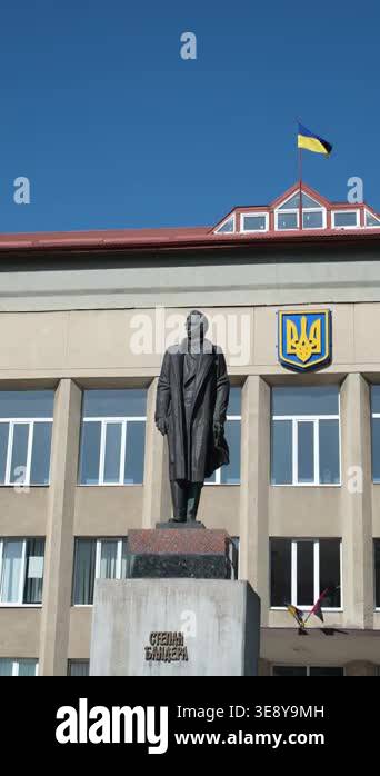 March 13, 2026. Skole, Lviv region, Ukraine. Monument to Stepan Bandera ...