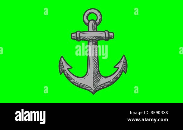 Hand drawn 2D animation of a vintage nautical anchor with cross ...