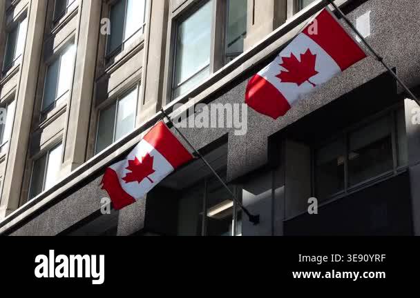 Canadian flag on building in Ottawa downtown, Ontario in Canada Stock ...