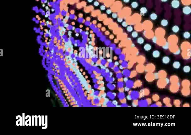 Abstract digital animation of colorful glowing particles forming a wave ...