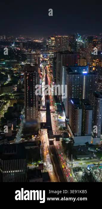 Aerial night timelapse of Manila, Philippines, showing busy city ...