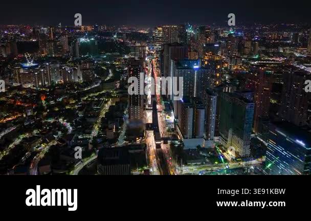 Aerial night timelapse of Manila, Philippines, showing busy city ...