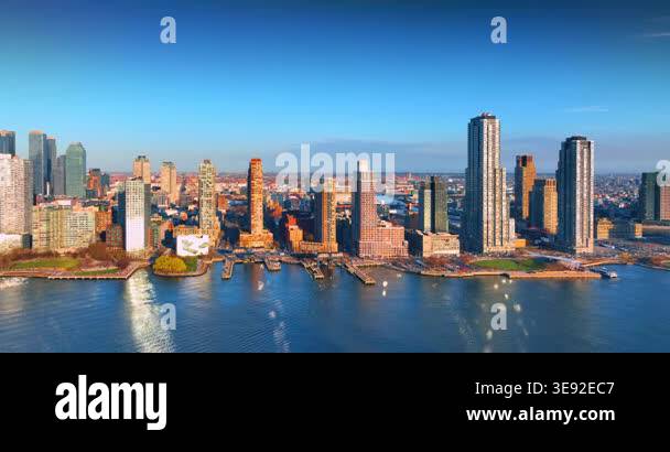 Lower Manhattan skyline in New York City looking south over the Hudson ...