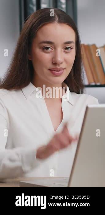 I choose you. Caucasian young business woman programmer software ...