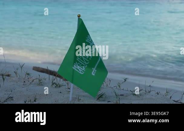 The green flag of Saudi Arabia, featuring its distinct script and sword ...