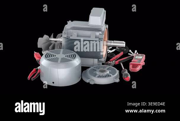 Electric motor repair set, rotation animation seamlessly loopable. 3D ...