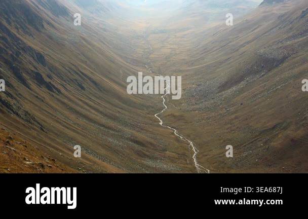 Calm water landscape spreads through meadow or plain, natural flow and ...