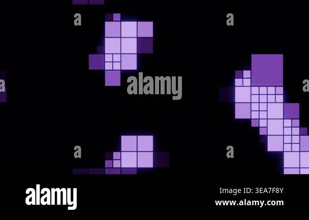 Purple Pixel Clusters Drift Over Black, Bioluminescent Islands Form And ...