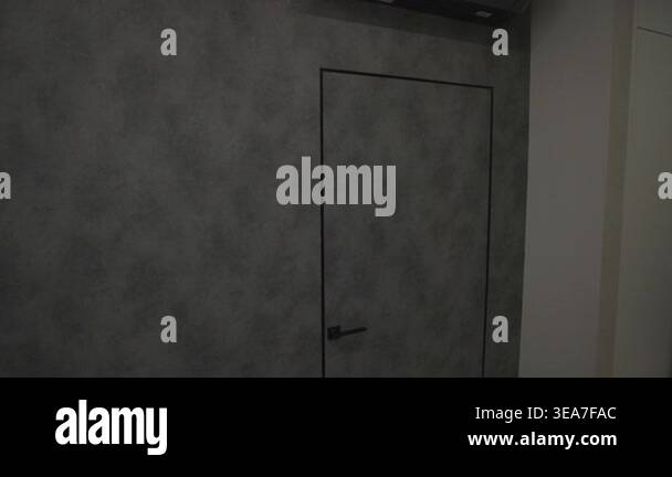 Hidden Flush Door In Modern Apartment Livingroom With Concrete Textured ...