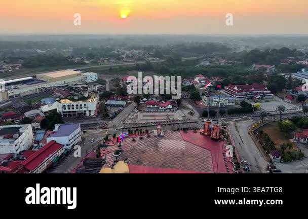 Segamat Riverside Night. View Segamat, Johor, Malaysia - Mar 24 2026: Sunset glows over the city ...