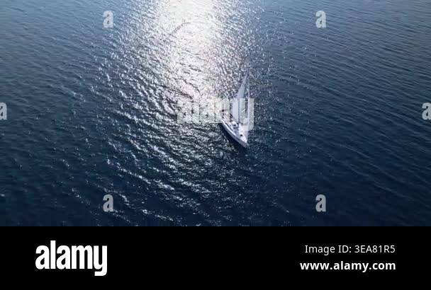 Gleaming Sunlight Reflecting Off Peaceful Blue Sea While Boat Sails ...