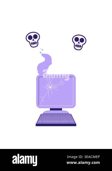 spinning skulls animation of broken computer graphic vector ...